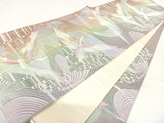 平和屋着物◎六通柄袋帯 流水飛鳥文 金銀糸 正絹 逸品 AABD3517yx