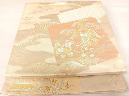 平和屋着物◎六通柄袋帯　色紙風景文　金銀糸　正絹　逸品　AABD3519yx