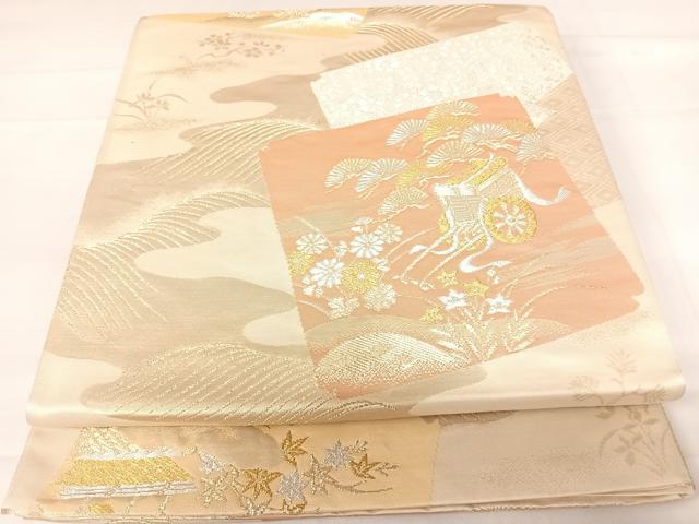 平和屋着物◎六通柄袋帯　色紙風景文　金銀糸　正絹　逸品　AABD3519yx