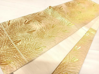 平和屋着物◎六通柄袋帯　若松　金糸　正絹　逸品　AABD3521yx