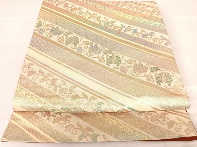 平和屋着物◎六通柄袋帯　花唐草文　金糸　正絹　逸品　AABD3522yx