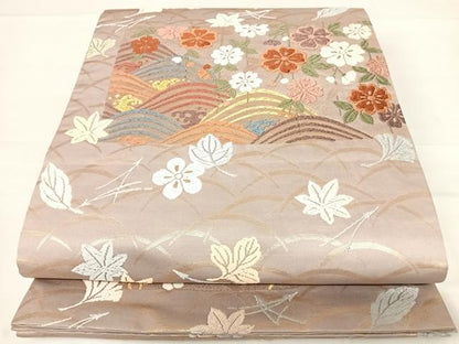 平和屋着物◎六通柄袋帯　唐織　枝垂れ花文　金糸　正絹　逸品　AABD3524yx