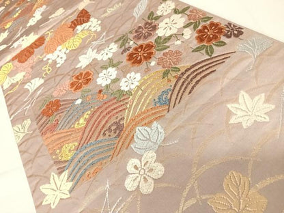 平和屋着物◎六通柄袋帯　唐織　枝垂れ花文　金糸　正絹　逸品　AABD3524yx
