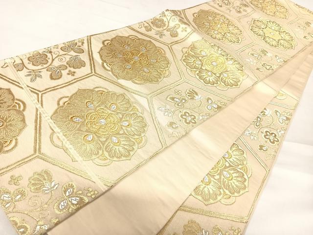 平和屋着物◎六通柄袋帯 亀甲花文 金銀糸 正絹 逸品 AABD3525yx