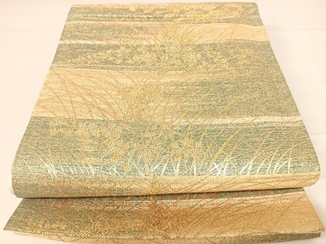 平和屋着物◎六通柄袋帯 霞花文 金糸 正絹 逸品 AABD3526yx