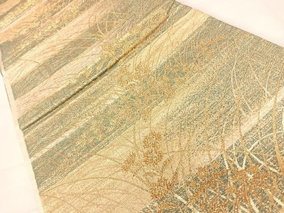 平和屋着物◎六通柄袋帯 霞花文 金糸 正絹 逸品 AABD3526yx