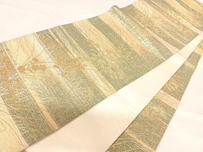 平和屋着物◎六通柄袋帯 霞花文 金糸 正絹 逸品 AABD3526yx