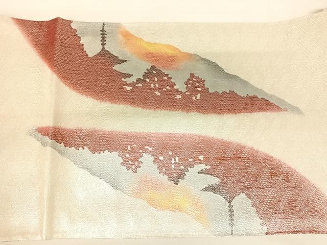 平和屋着物◎佐賀錦 太鼓柄袋帯 作家物 京風景文 銀糸 正絹