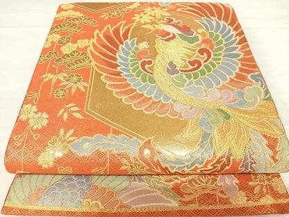 平和屋着物◎佐賀錦　六通柄袋帯　鳳凰亀甲文　金糸　正絹　逸品　AABD3530yx