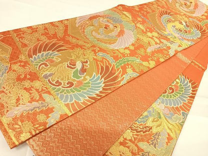 平和屋着物◎佐賀錦　六通柄袋帯　鳳凰亀甲文　金糸　正絹　逸品　AABD3530yx