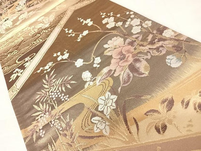 平和屋着物◎六通柄袋帯　流水花文　金糸　正絹　逸品　AABD3531yx
