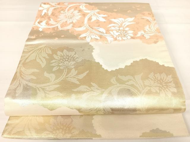 平和屋着物◎六通柄袋帯　道長更紗花文　引箔　正絹　逸品　AABD3536yx