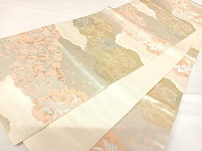 平和屋着物◎六通柄袋帯　道長更紗花文　引箔　正絹　逸品　AABD3536yx