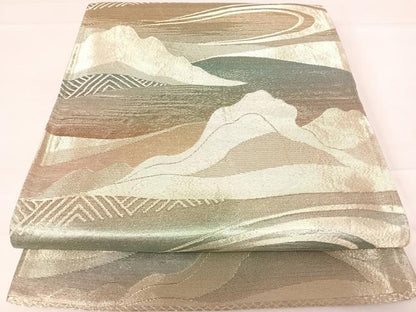 平和屋着物◎六通柄袋帯　流水風景文　正絹　逸品　AABD3538yx