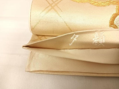 平和屋着物◎六通柄袋帯　唐織　夕顔　雪輪花蝶文　金糸　正絹　逸品　AABD3540yx
