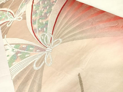 平和屋着物◎両面六通柄袋帯　舞蝶文　銀糸　正絹　逸品　AABD3541yx