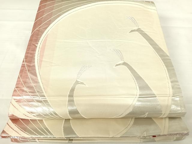 平和屋着物◎両面六通柄袋帯　舞蝶文　銀糸　正絹　逸品　AABD3541yx