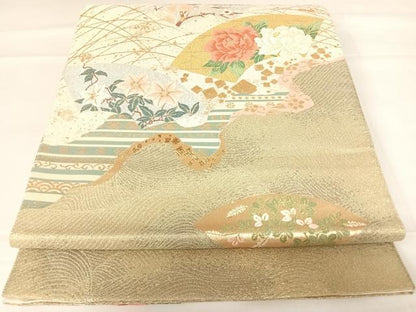 平和屋着物◎六通柄袋帯　唐織　地紙花文　金銀糸　正絹　逸品　AABD3553yx