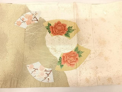 平和屋着物◎六通柄袋帯　唐織　地紙花文　金銀糸　正絹　逸品　AABD3553yx