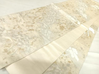 平和屋着物◎六通柄袋帯　枝松文　銀糸　正絹　逸品　AABD3559yx