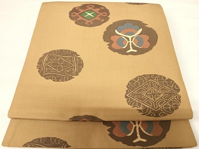 平和屋着物◎六通柄袋帯　抽象丸文　正絹　逸品　AABD3561yx