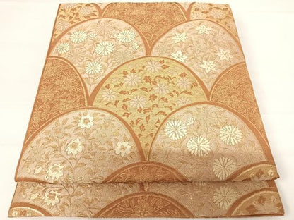 平和屋着物◎六通柄京袋帯　草花文　金糸　正絹　逸品　AABD3568yx