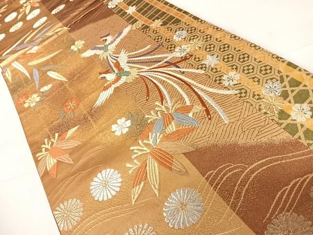 平和屋着物◎六通柄袋帯　唐織　尾長鳥花文　金銀糸　正絹　逸品　AABD3593yx