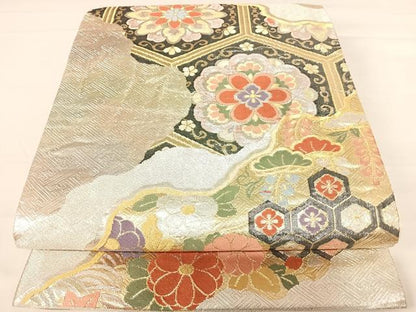 平和屋着物◎六通柄袋帯　道長花文　正絹　逸品　AABD3597yx
