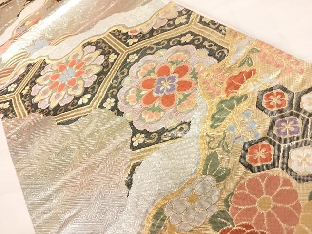 平和屋着物◎六通柄袋帯　道長花文　正絹　逸品　AABD3597yx