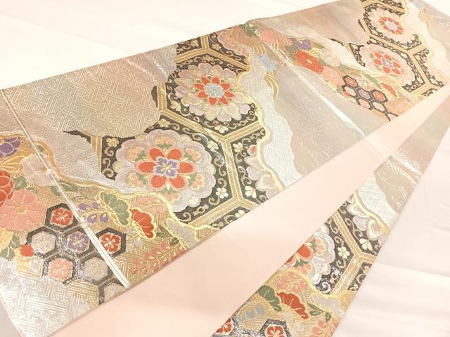 平和屋着物◎六通柄袋帯　道長花文　正絹　逸品　AABD3597yx