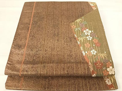 平和屋着物◎六通柄袋帯 唐織 舞花文 金糸 正絹 逸品 AABD3598yx