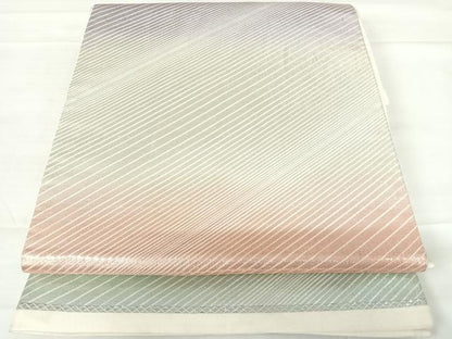 平和屋着物◎六通柄袋帯 斜縞 銀糸 正絹 逸品 AABD3600yx