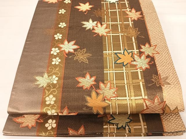 平和屋着物◎六通柄袋帯　唐織　舞葉文　金糸　正絹　逸品　AABD3602yx