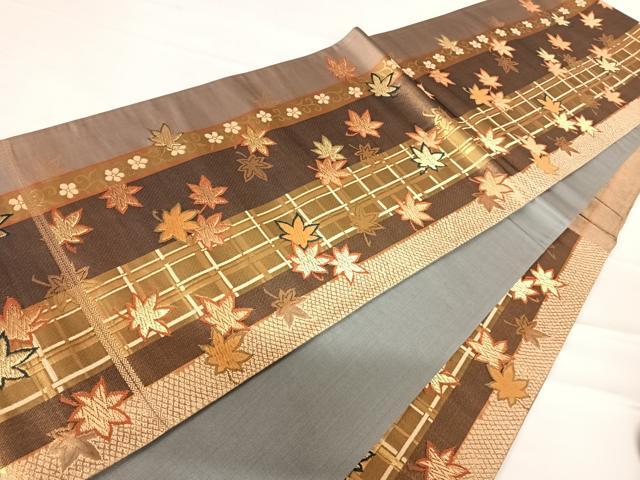 平和屋着物◎六通柄袋帯　唐織　舞葉文　金糸　正絹　逸品　AABD3602yx