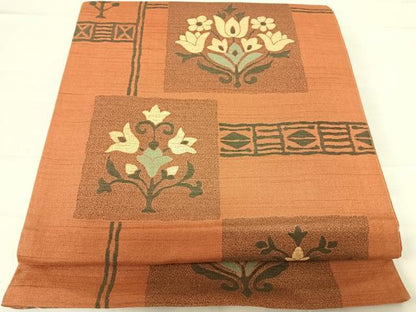 平和屋着物◎六通柄袋帯 洋花文 正絹 逸品 AABD3608yx