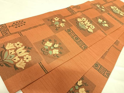 平和屋着物◎六通柄袋帯 洋花文 正絹 逸品 AABD3608yx