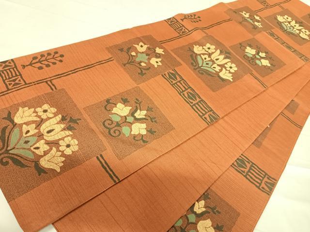 平和屋着物◎六通柄袋帯 洋花文 正絹 逸品 AABD3608yx