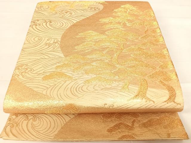 平和屋着物◎六通柄袋帯　立波松文　金糸　正絹　逸品　AABD3611yx
