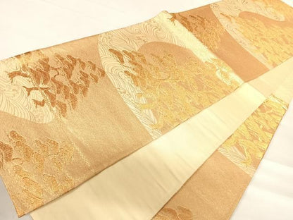 平和屋着物◎六通柄袋帯　立波松文　金糸　正絹　逸品　AABD3611yx