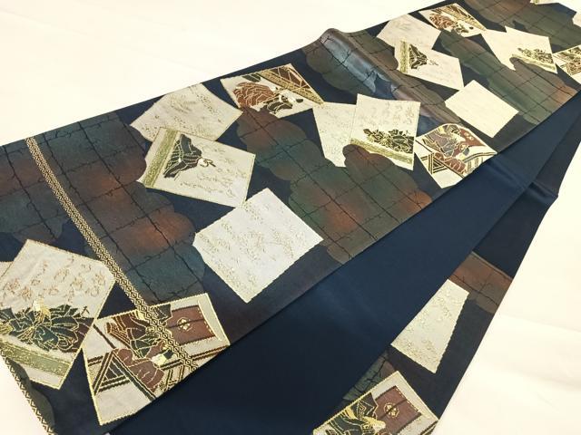 平和屋着物◎六通柄袋帯 詩歌 金糸 正絹 逸品 AABD3618yx