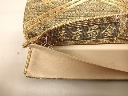 平和屋着物◎六通柄袋帯 唐織 朱座蜀金 亀甲花丸文 金糸 正絹 逸品 AABD3629yx