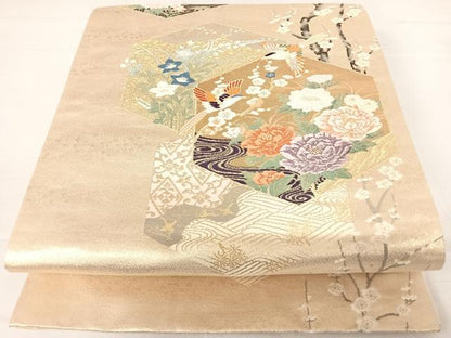 平和屋着物◎六通柄袋帯　唐織　飛鳥枝梅文　金糸　正絹　逸品　AABD3633yx