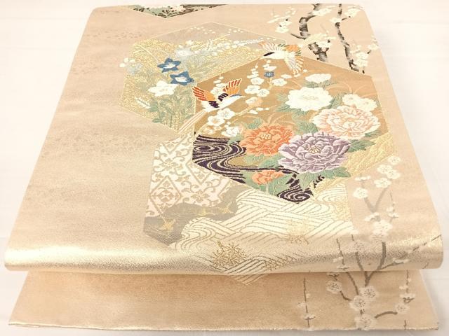 平和屋着物◎六通柄袋帯　唐織　飛鳥枝梅文　金糸　正絹　逸品　AABD3633yx