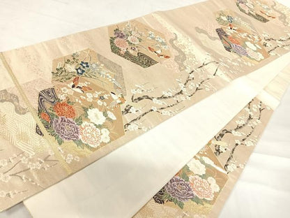 平和屋着物◎六通柄袋帯　唐織　飛鳥枝梅文　金糸　正絹　逸品　AABD3633yx