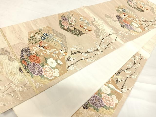 平和屋着物◎六通柄袋帯　唐織　飛鳥枝梅文　金糸　正絹　逸品　AABD3633yx