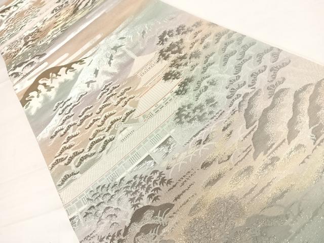平和屋着物◎六通柄袋帯　風景文　錦プラチナ箔　正絹　逸品　AABD3639yx