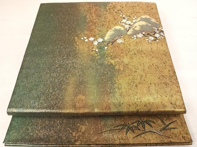 平和屋着物◎太鼓柄袋帯　枝梅松文　金糸　引箔　正絹　逸品　AABD3640yx