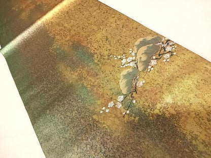 平和屋着物◎太鼓柄袋帯　枝梅松文　金糸　引箔　正絹　逸品　AABD3640yx
