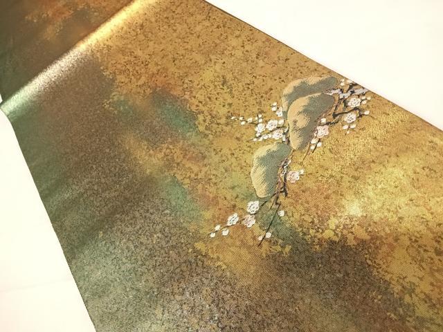 平和屋着物◎太鼓柄袋帯　枝梅松文　金糸　引箔　正絹　逸品　AABD3640yx