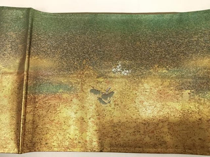 平和屋着物◎太鼓柄袋帯　枝梅松文　金糸　引箔　正絹　逸品　AABD3640yx